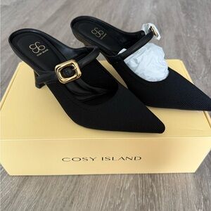 Black Women's Cosy Island Heels with Gold Buckle (Brand New in Box)